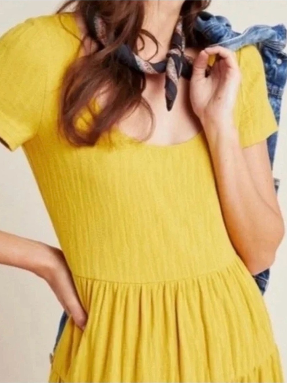 Maeve By Anthropologie Maxi Dress Gillian Knit Tiered Mustard Yellow - Picture 2 of 9